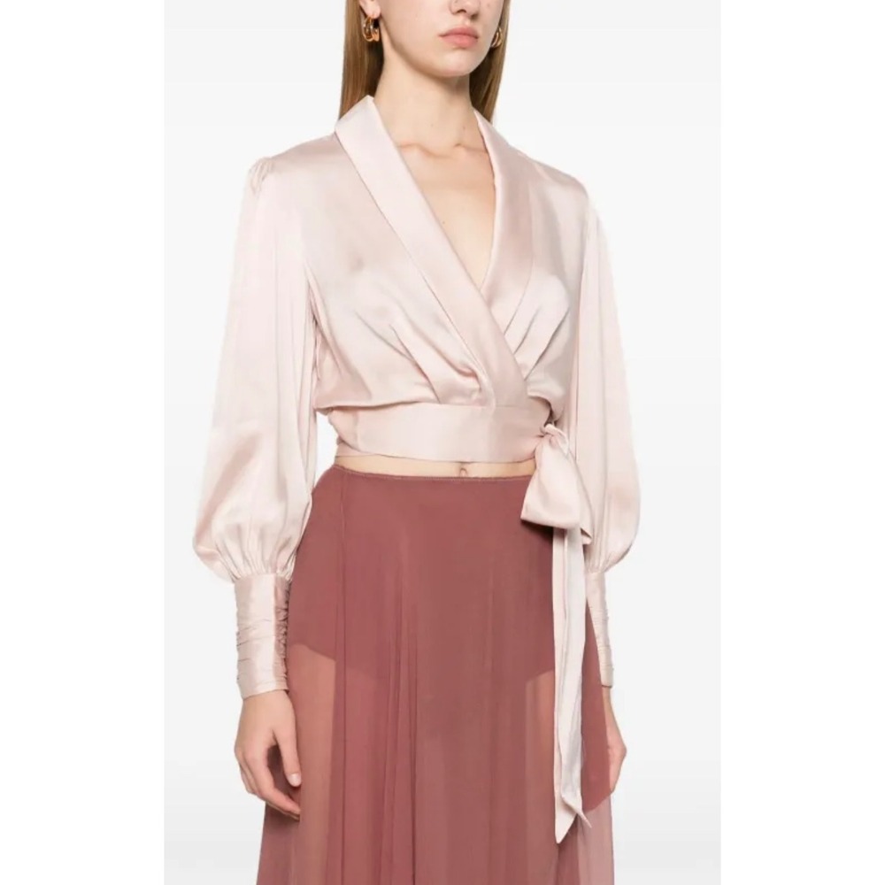 Zimmermann Silk Wrap Top Size 1 Petal Pink Satin Crop Luxury Designer